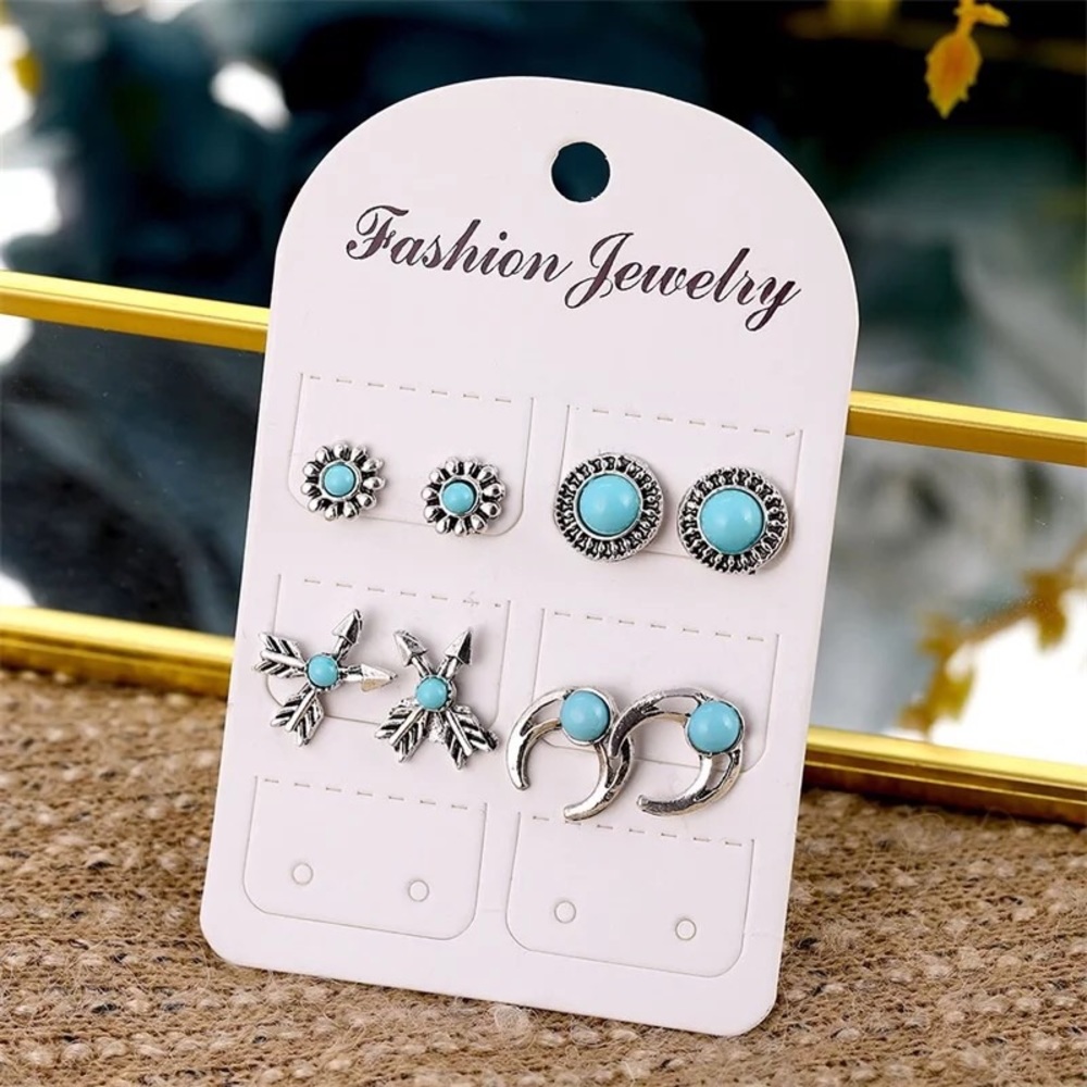 4 Pair Boho Arrows Turquoise and Silver Earrings - Picture 3 of 7